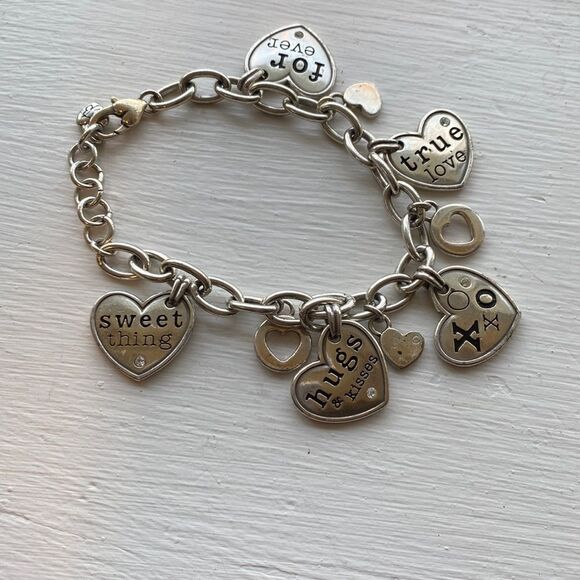 Brighton Jewelry - Brighton contemporary silver be mine hugs and kisses heart charm bracelet